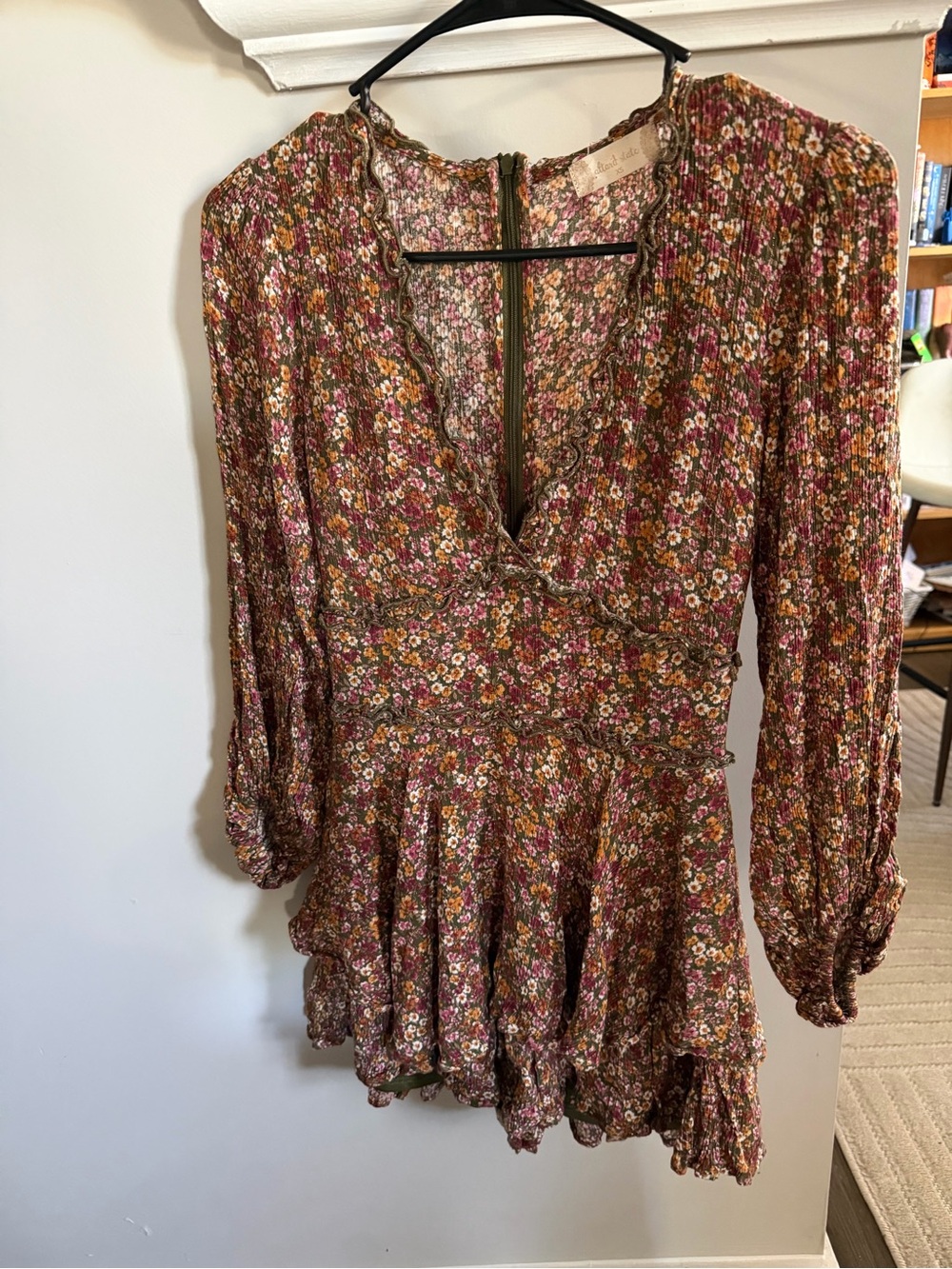 Altar’d State Floral V-Neck Long Sleeve Romper in Multi-Color
